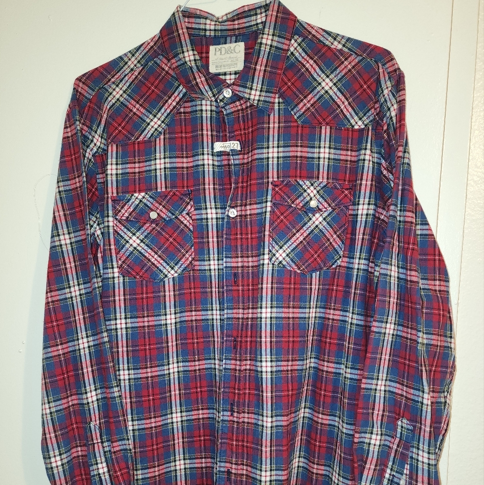 Men's PD&C long sleeve, button down, plaid shirt. Size XL